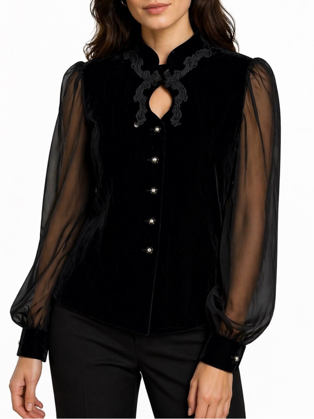 Vintage 90s Black Whimsygoth Blouse Top Medium Goth Romantic Library Emo